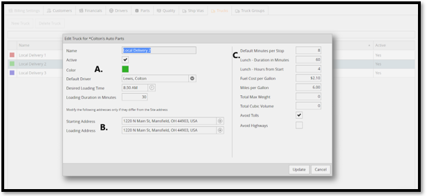 11. Route Adjusting Truck Settings
